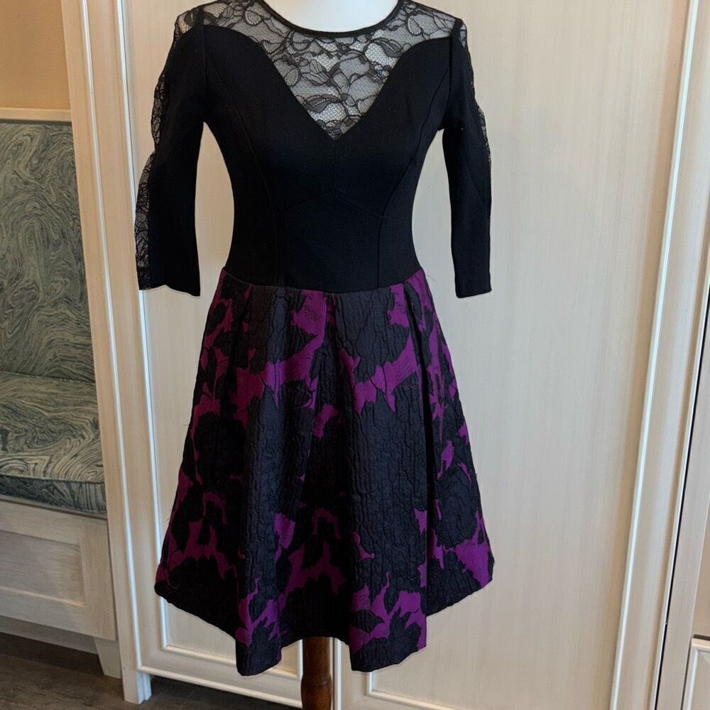 Yoana Barasachi Anthropologie dress purple floral black lace cocktail 6 corset